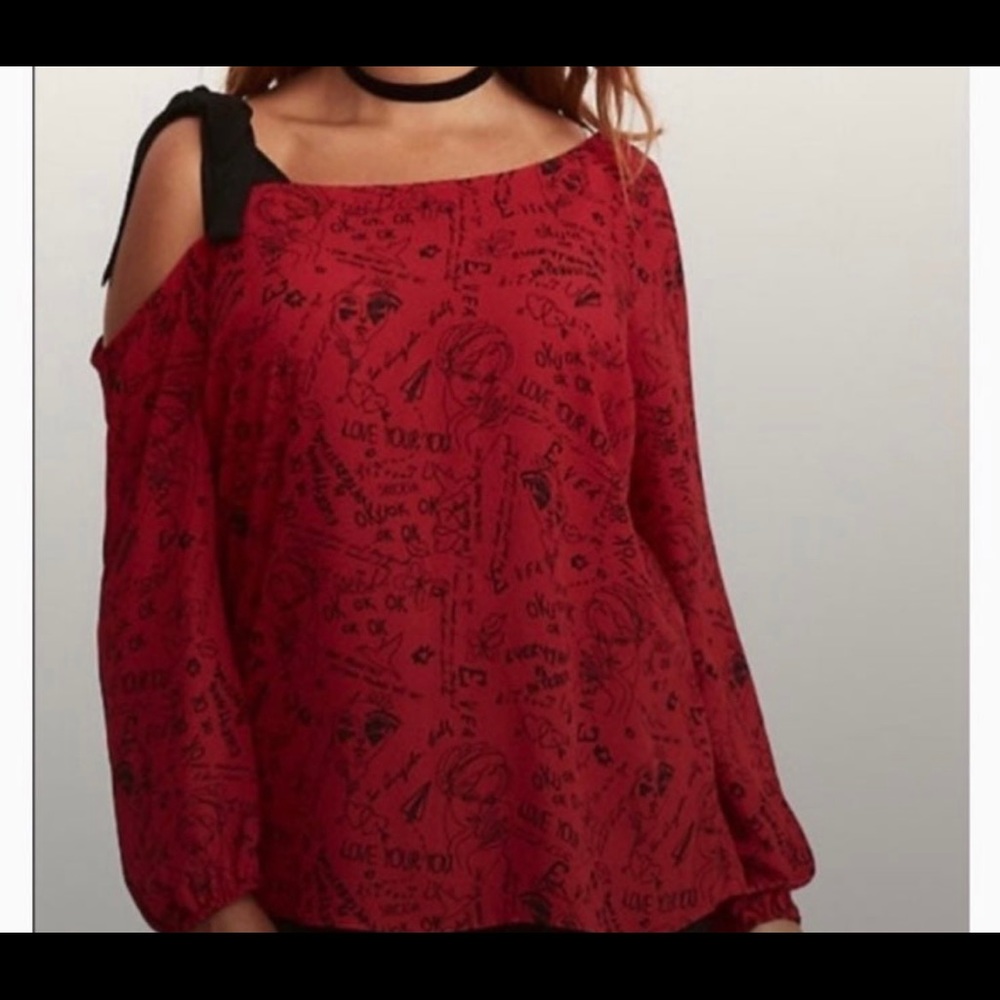 Torrid Verbiage Print Bow One Shoulder Blouse